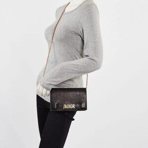 Christian Dior Black Pebbled Calfskin Leather J'ADIOR Wallet on Chain Clutch Bag